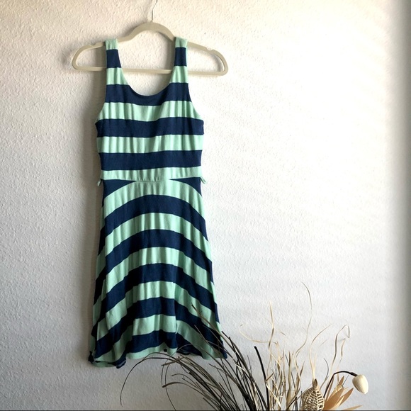 Navy and sea foam green striped ModCloth dress - Picture 1 of 5